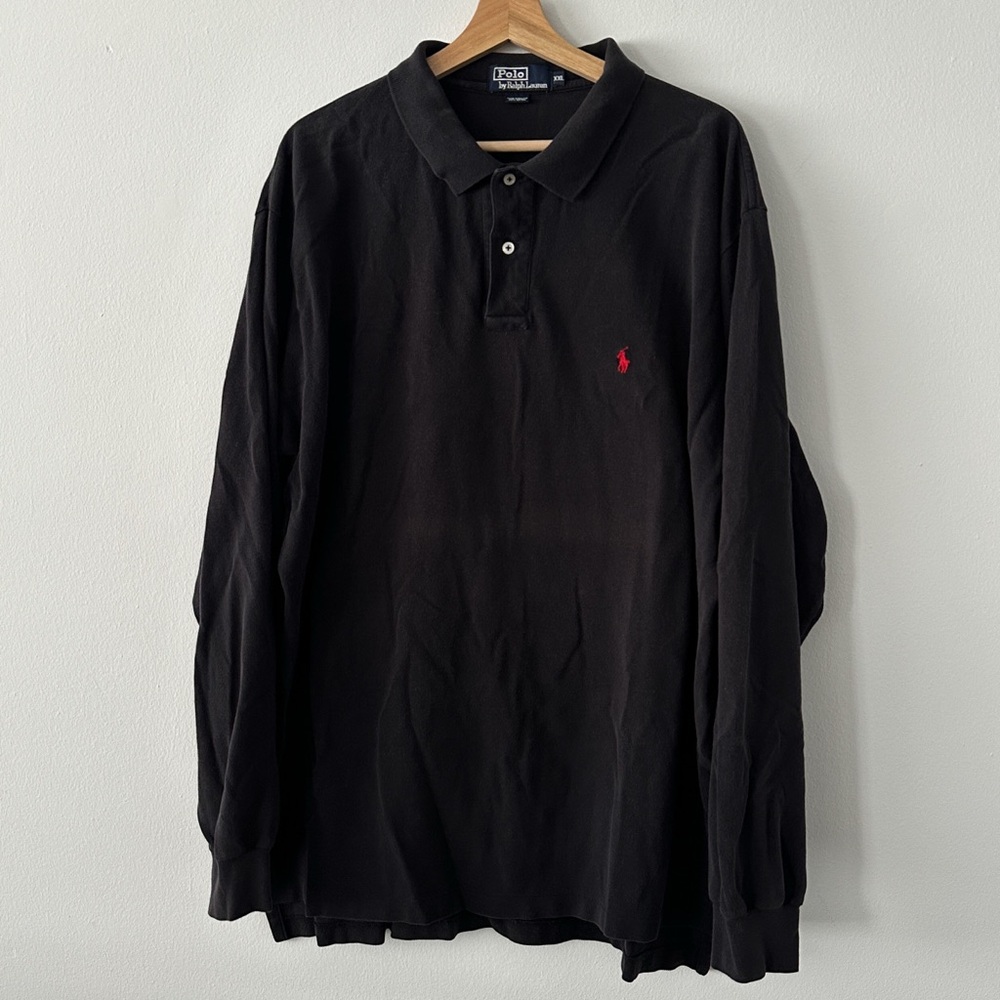 Polo Ralph Lauren Vintage Long Sleeve Black Polo Size XXL 90s